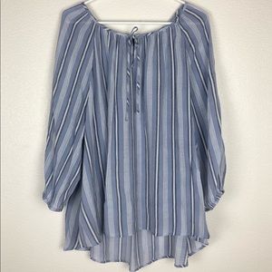Fred David Blue Striped Peasant Blouse Top Size 3X